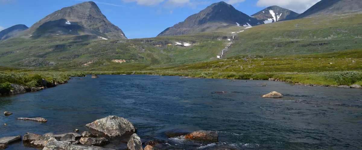 Clear fell river below the mountains