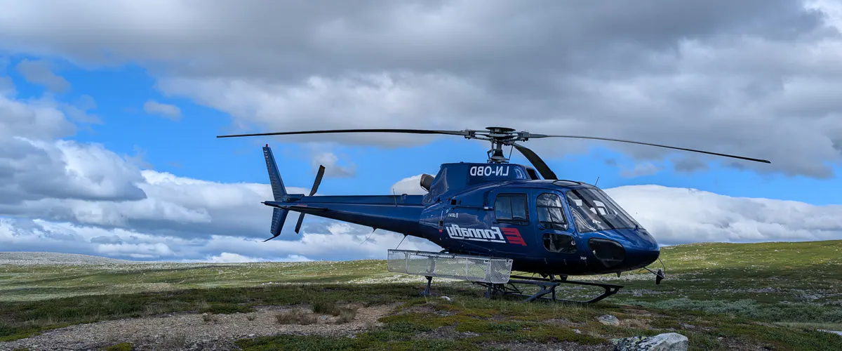 Helicopter landed on a fell in Northern Lapland