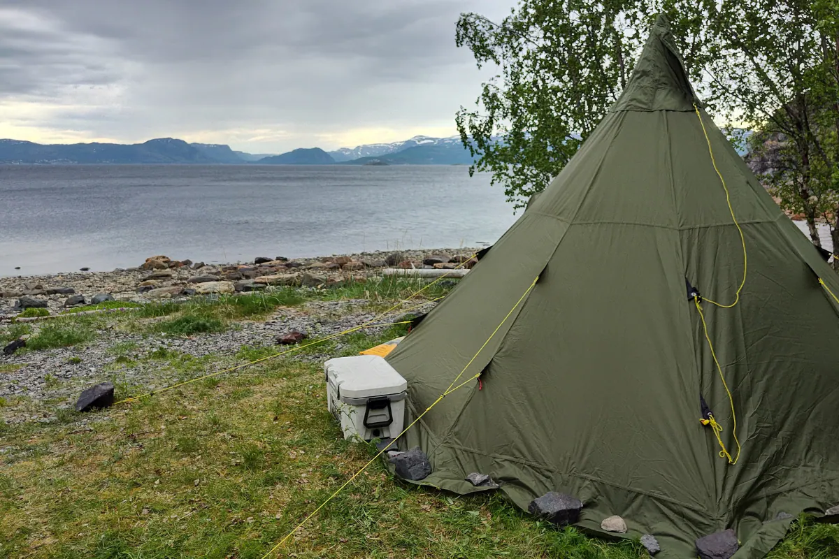 Tipi tent camp by the fjord