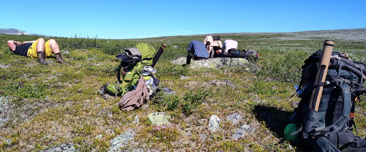 Fishing gear laid out on the tundra